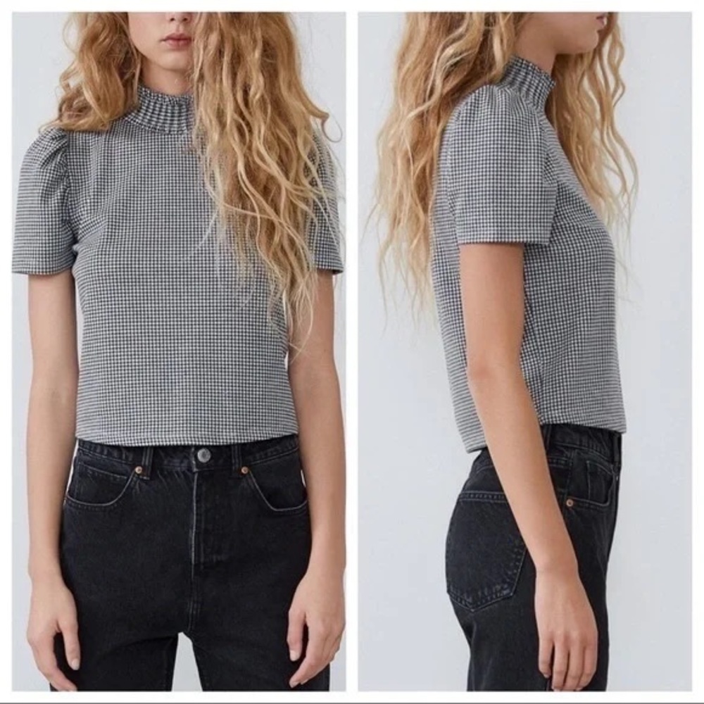 Zara Black and White Checkered Women's Top